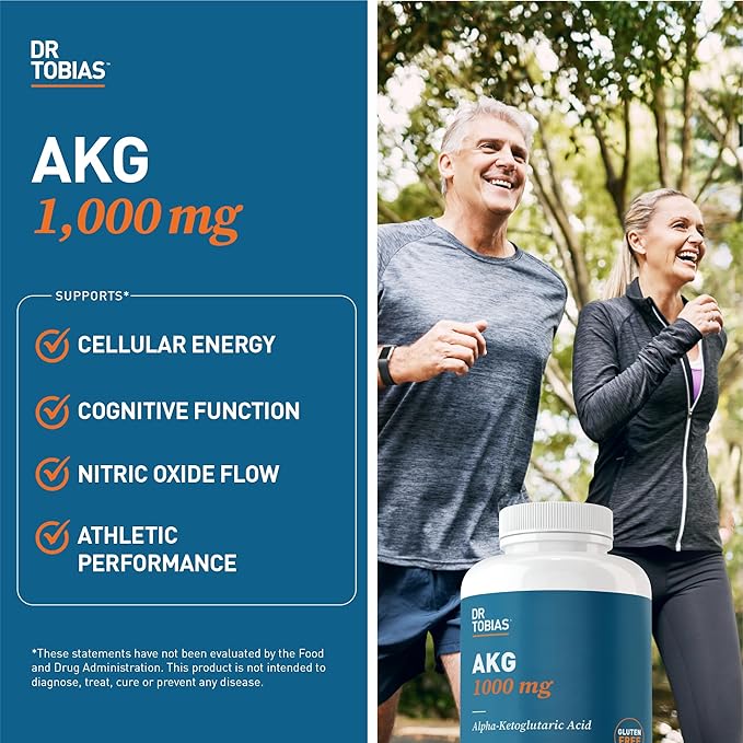 Dr. Tobias AKG Supplement 1000mg Per Serving, Bioavailable Alpha Ketoglutaric Acid, Supports