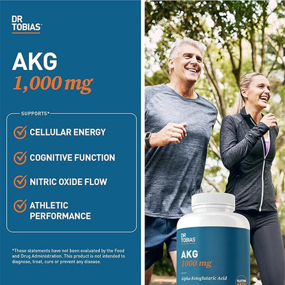 Dr. Tobias AKG Supplement 1000mg Per Serving, Bioavailable Alpha Ketoglutaric Acid, Supports