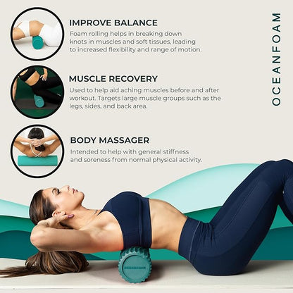Oceanfoam Tidal Roller - Jade - Muscle Massage Foam Roller for Back Pain & Stretching - Firm and