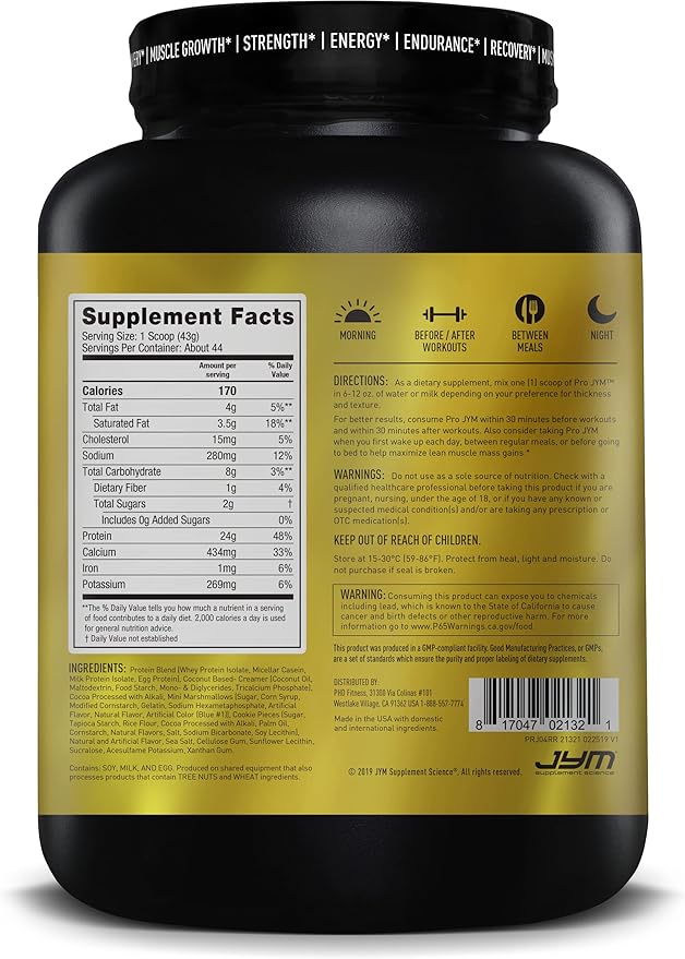 Pro JYM Rocky Road Protein Powder - Whey Protein Isolates, Casein, & Milk Protein, Lean Muscle