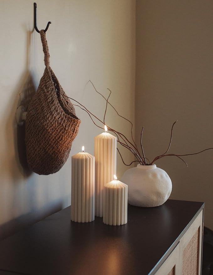 LAWA Ribbed Peak Pillar Candle - Large Beautiful Handmade Pillar Scented Soy Wax Candle Elegant