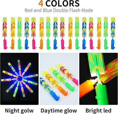 25 Packs LED Flying Toys Set with Whistle,25 Rocket Slingshot+25 Glow Arrow Helicopter for Summer