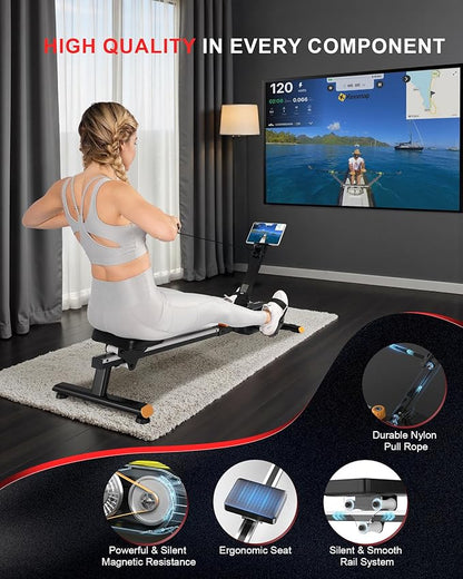 Magnetic Rowing Machines for Home, Rower Machine with 16 Levels Powerful Silent Magnetic