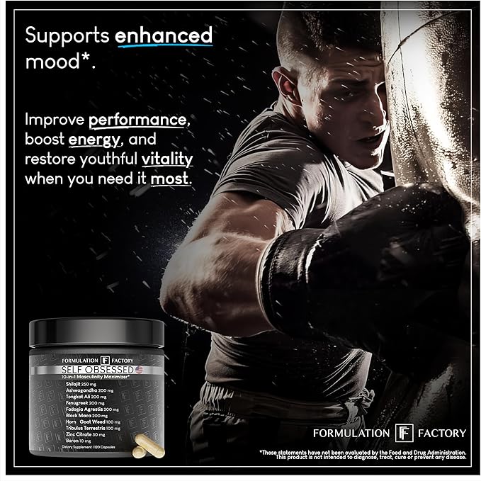 Self Obsessed 10 in 1 Masculinity Maximizer Supplement, Shilajit for Men, Tongkat Ali, Ashwaganda