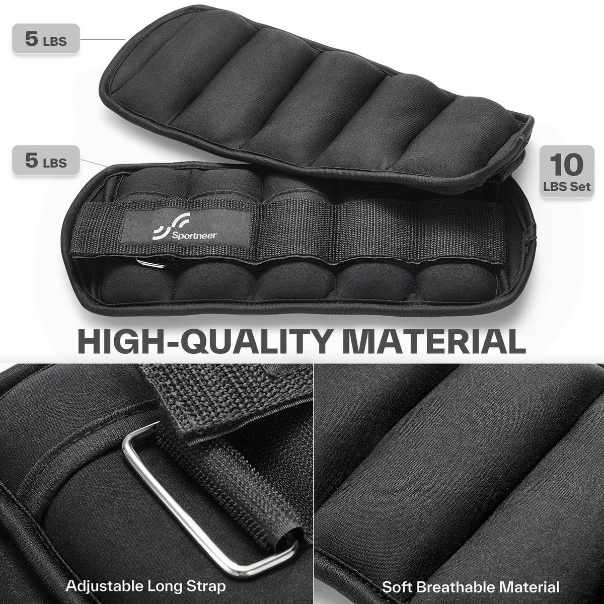 Sportneer Adjustable Ankle Weights, 2-10 lb per Pair, Removable Weights