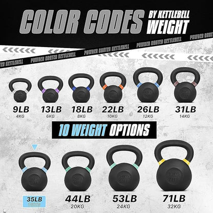 Yes4All Kettlebell, Heavy Duty Powder Coated Cast Iron Kettlebells, Non-Slip Handle & Flat Bottom