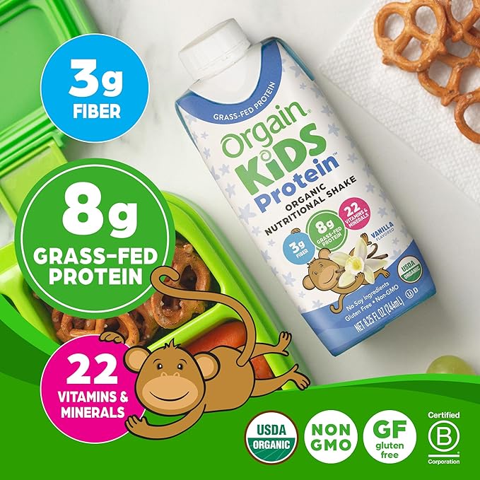 Orgain Organic Kids Protein Nutritional Shake, Vanilla - 8g of Protein, 22 Vitamins & Minerals