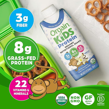 Orgain Organic Kids Protein Nutritional Shake, Vanilla - 8g of Protein, 22 Vitamins & Minerals