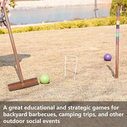 Brown Croquet Set for Adults - 8 Players Croquette Kit with 35In Deluxe, 32In Regulation Size