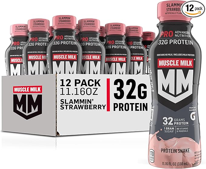 Muscle Milk Pro Advanced Nutrition Protein Shake, Slammin' Strawberry, 11.16 Fl Oz (Pack of 12)