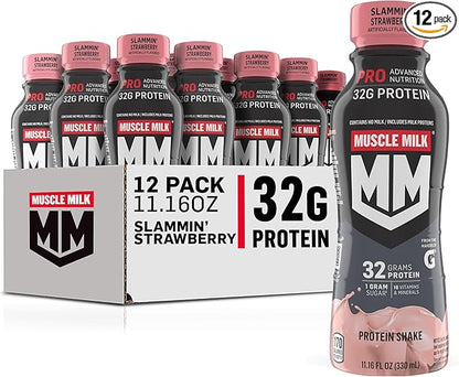 Muscle Milk Pro Advanced Nutrition Protein Shake, Slammin' Strawberry, 11.16 Fl Oz (Pack of 12)