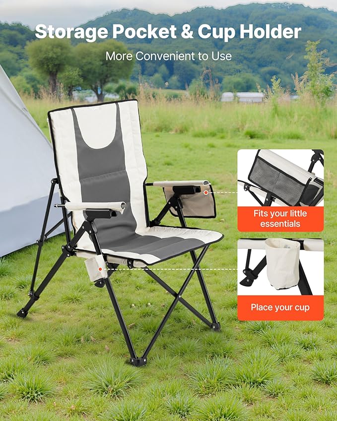 VEVOR Folding Camping Chair, 3 Reclining Positions, Outdoor High Back Camping Chair, 260lbs Weight