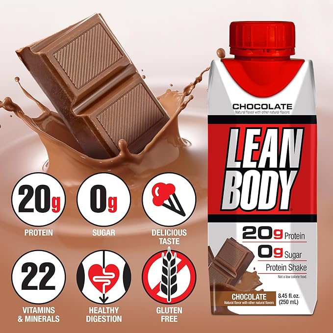 Labrada Lean Body Ready-to-Drink Chocolate Shake, 20g Protein, Whey Blend, 0 Sugar, Gluten Free, 22