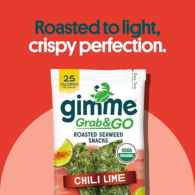 Gimme Seaweed Grab & Go Organic Premium Roasted Seaweed Snacks, Chili Lime, 5 Count Trayless, Keto