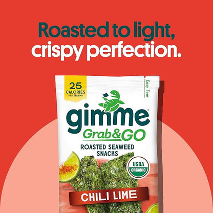 Gimme Seaweed Grab & Go Organic Premium Roasted Seaweed Snacks, Chili Lime, 5 Count Trayless, Keto