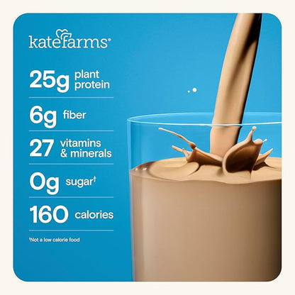 KATE FARMS Organic High Protein Chocolate Nutrition Shake, 25g Protein, 6g Fiber, 27 Vitamins and