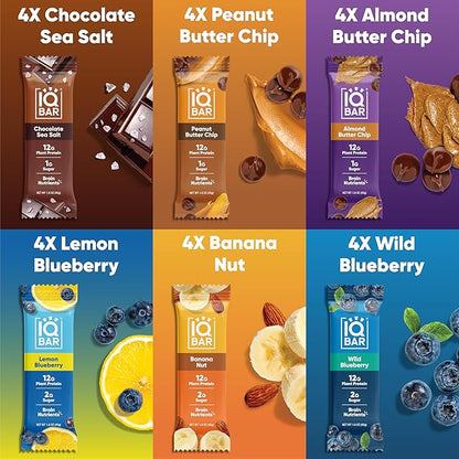 IQBAR Brain and Body Plant Protein Bars - Chocolate & Fruit Variety - 24-Count Low Carb - Gluten