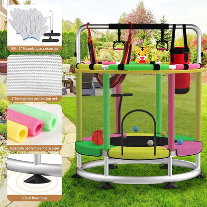Trampoline for Kids, Adjustable Baby Toddler Trampoline with Basketball Hoop, Round Bottom Indoor