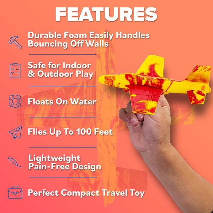Airplane Toy Foam Glider Plane for Kids: Best Outdoor Toys for Boys & Girls All Ages. Easter Basket