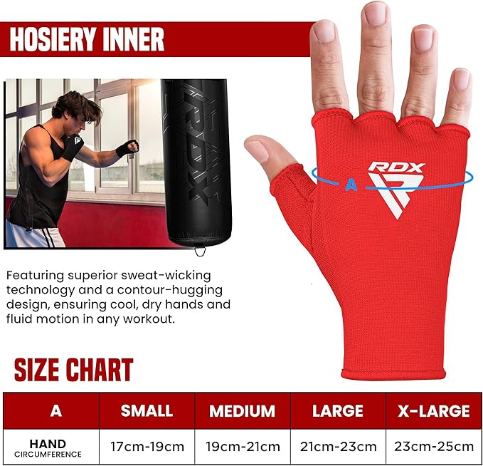 RDX Boxing Hand Wraps Inner Gloves Men Women, Half Finger Elasticated Bandages, Under Mitts Fist