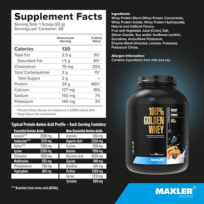 Maxler 100% Golden Whey Protein - 24g of Protein per Serving - Premium Whey Protein Powder for Pre