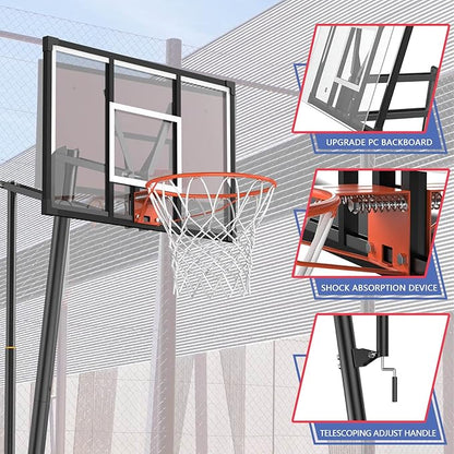 Portable Basketball Hoop Outdoor, Adjustable Height 5.5-10FT Basketball Goal with Heavy-Duty Steel
