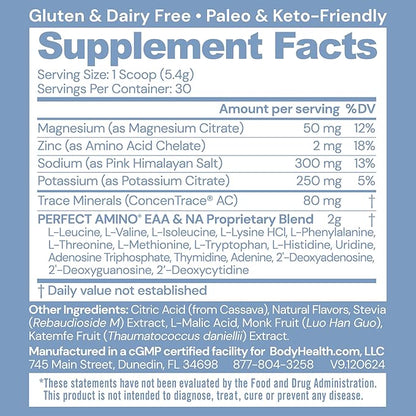 BodyHealth PerfectAmino Electrolytes Powder No Sugar, Keto Sugar Free Fasting Electrolytes Drink