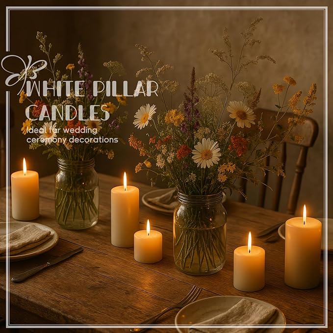 36PC Lvory Pillar Candles Bulk 2 in x 3, 6, 8 Inch Long Burning Wax Pillar Candles Unscented