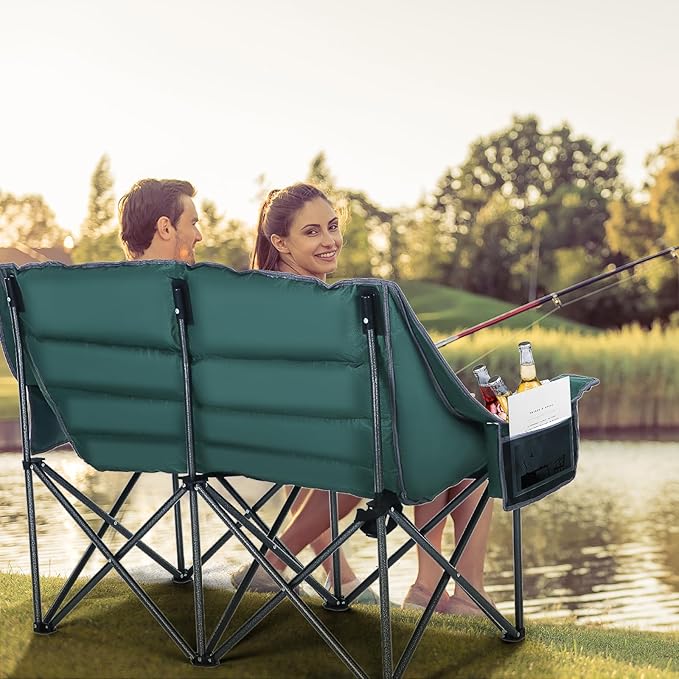 Nice C Double Padded Camping Chair, Oversized Loveseat Camping Chair, Outdoor Camping Couch for