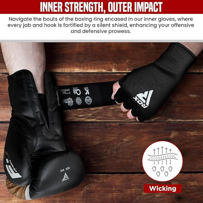 RDX Boxing Hand Wraps Inner Gloves Men Women, Half Finger Elasticated Bandages, Under Mitts Fist