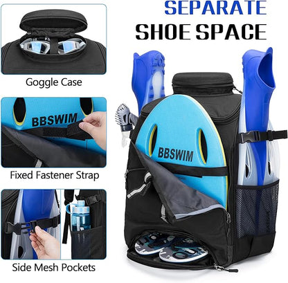 Swim Backpack for Swimmers, Swim Equipment Bag with Additional PVC Transparent Bag for Workout
