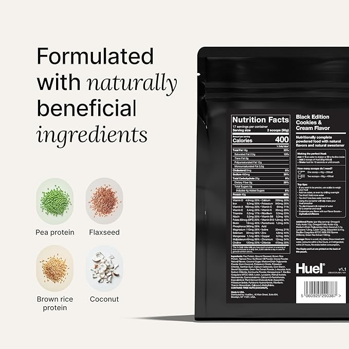 Huel Black Edition Protein Powder Meal Replacement Shake - Cookies and Cream 34 Scoops Packed with