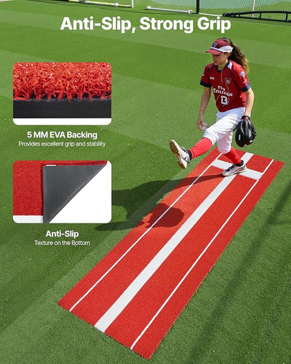 VEVOR 10x3ft Softball/Baseball Pitching Mat with Rubber Mound - Anti-Fade Turf & Anti-Slip Foam