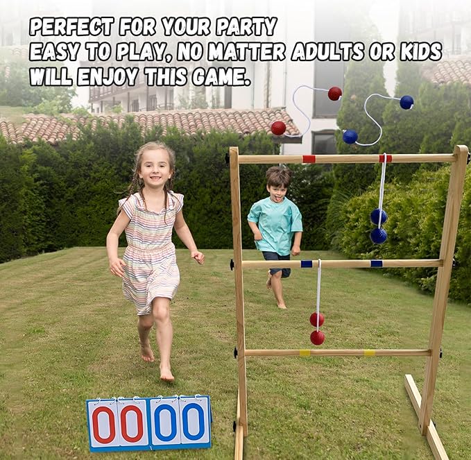 Ladder Ball Set with 2 Ladders 6 Bolas and Scoreboard Lawn Game Ladder Toss Outdoor Ladder Toss