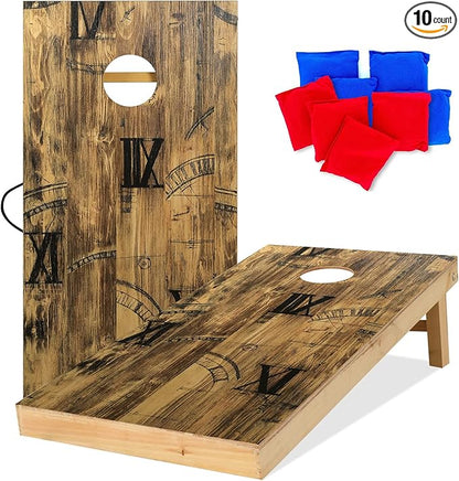 UKASE Solid Wood Regulation Size Cornhole Set Portable Bean Bags Toss Game with Durable Wood Grain