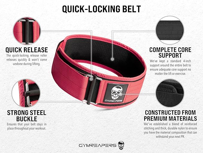 Gymreapers Quick Locking Weight Lifting Belt for Men Gym Belt for Powerlifting Deadlift Belt with 4