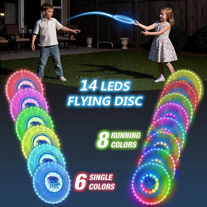 2 Pack Light up Flying Discs for Kids, Rechargeable Disc with 45 LEDs, 14 Lighting Modes(10") &