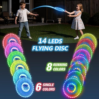 2 Pack Light up Flying Discs for Kids, 45 LEDs, 14 Lighting Modes, Rechargeable Glow in The Dark