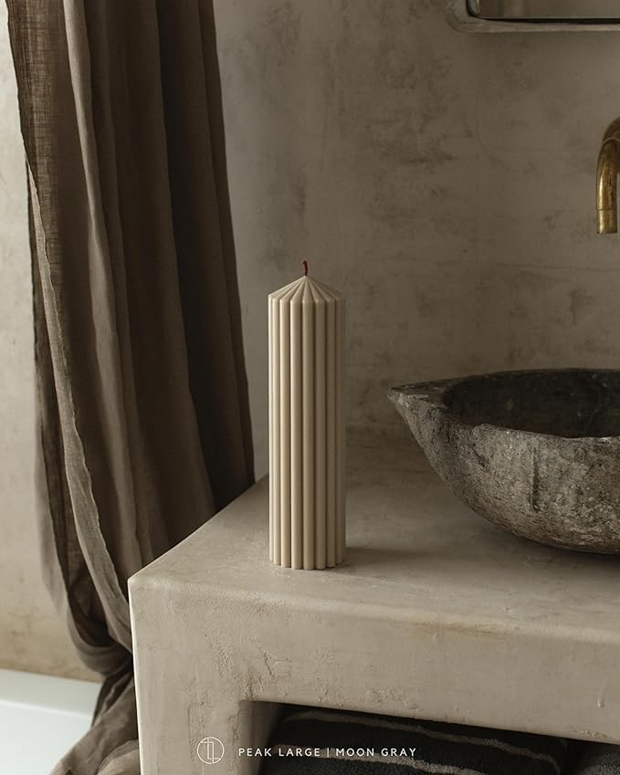 LAWA Ribbed Peak Pillar Candle - Large Beautiful Handmade Pillar Scented Soy Wax Candle Elegant
