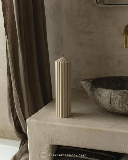 LAWA Ribbed Peak Pillar Candle - Large Beautiful Handmade Pillar Scented Soy Wax Candle Elegant