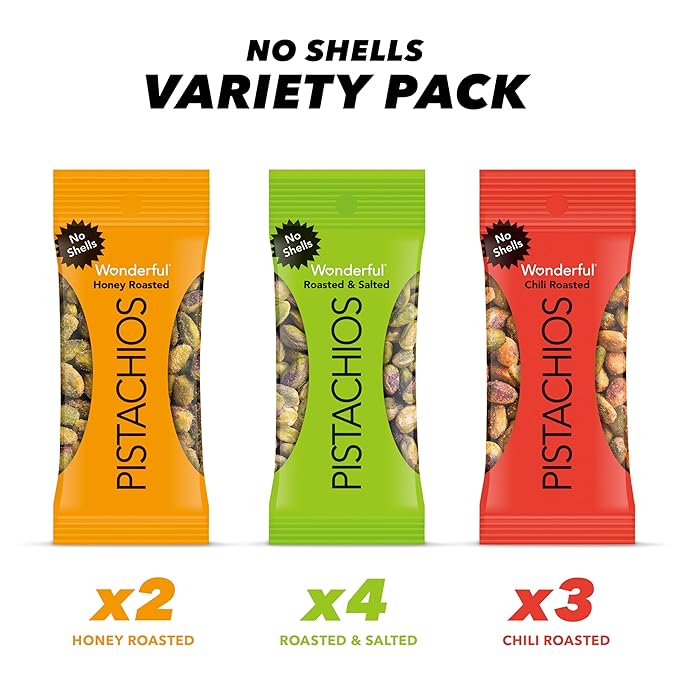 Wonderful Pistachios No Shells, 3 Flavors Mixed Variety Pack of 9 (0.75 Ounce), Roasted & Salted