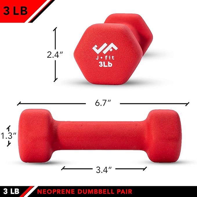 JFIT Dumbbell Pairs or Sets – Neoprene & Vinyl Coated Hand Weights for Home Gym, Strength Training