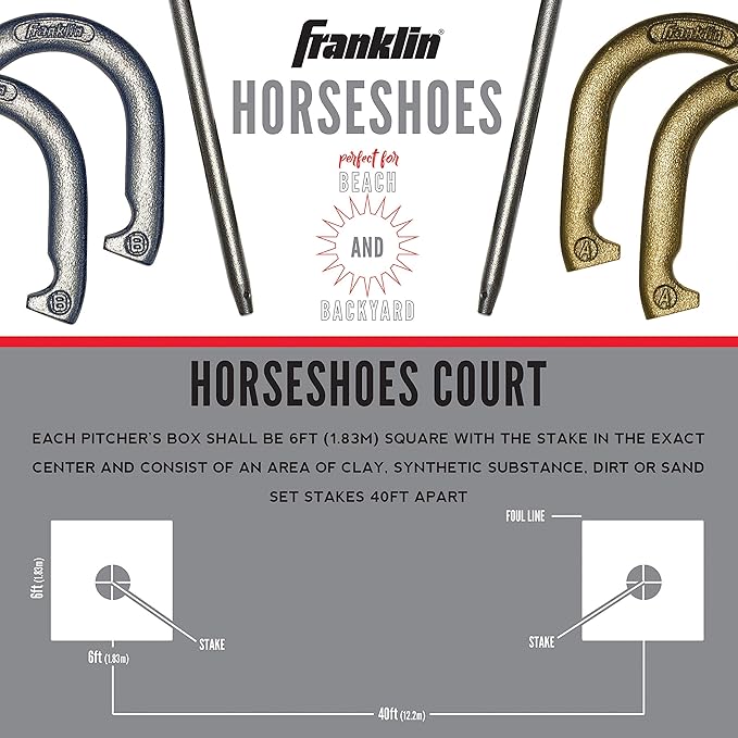 Franklin Sports Horseshoe Set - Cast iron Horseshoes and Steel Stakes - Official Size and Weight