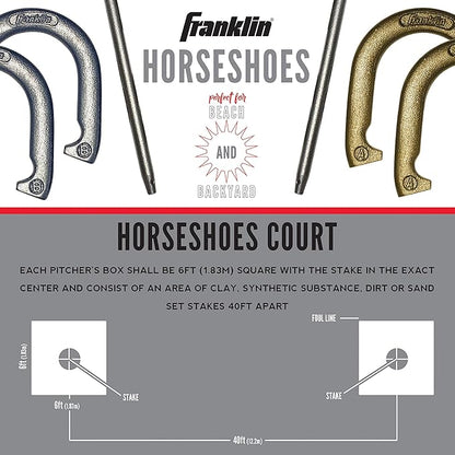 Franklin Sports Horseshoe Set - Cast iron Horseshoes and Steel Stakes - Official Size and Weight