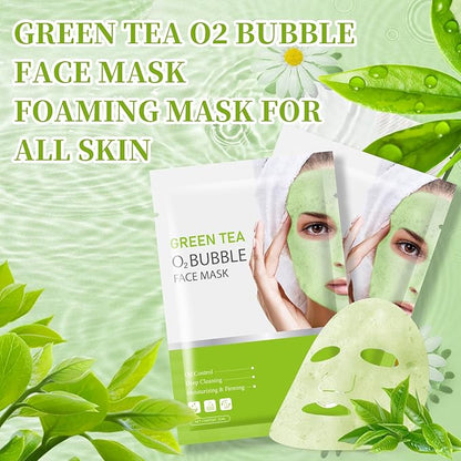 10 Sheets Face Masks Skincare O2 Bubble Green Tea Face Mask, Cleaner Bubble Sheet Masks Foaming