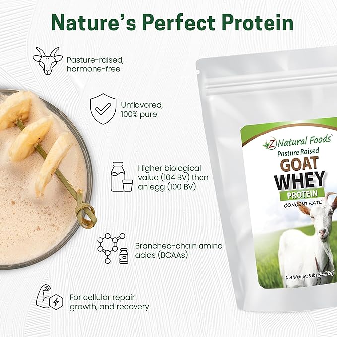 Z Natural Foods Goat Whey Protein Powder Concentrate - Undenatured, Unflavored, Pasture Raised Whey