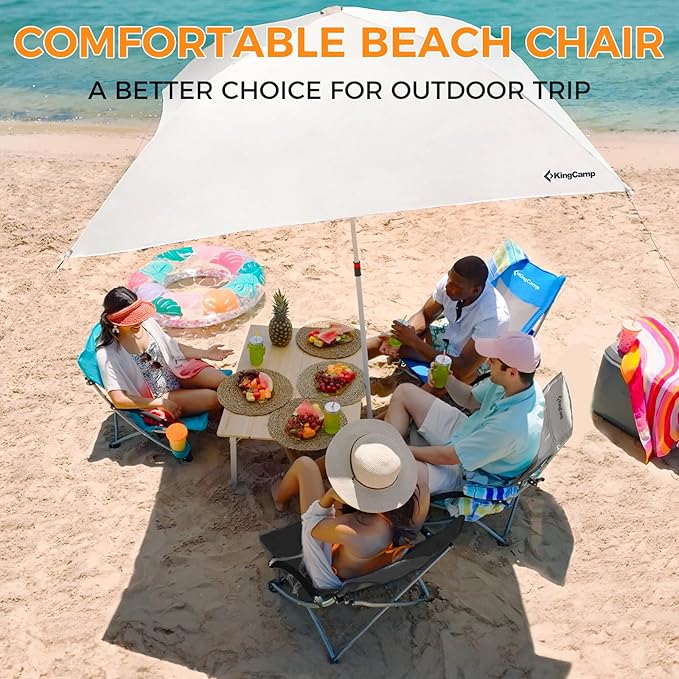 KingCamp Low Beach Chairs, Portable Folding Chair for Adults Extra Wide Ergonomic High Back Seat
