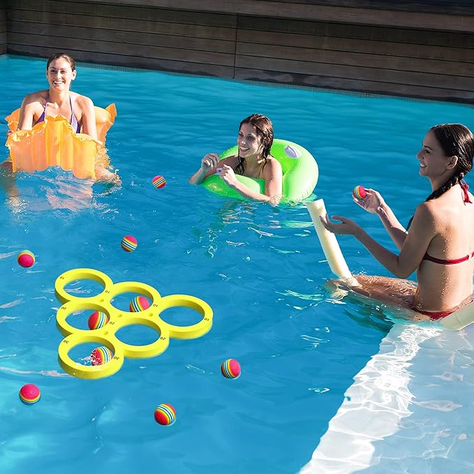 Hiboom Pool Game with Score, Combo Foam Pool Floats with 10 Colorful Tossing Balls, Toss Game