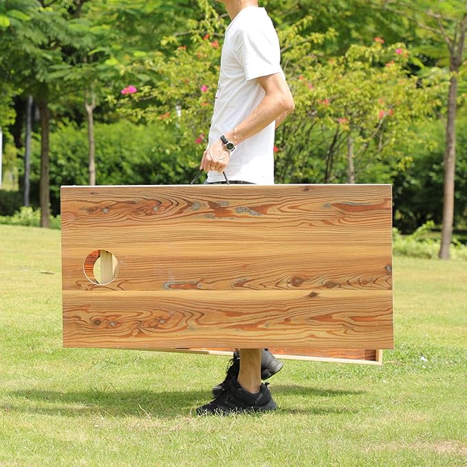 UKASE Solid Wood Regulation Size Cornhole Set Portable Bean Bags Toss Game with Durable Wood Grain