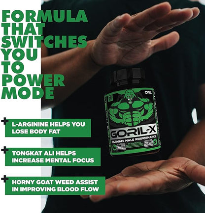 GORIL-X Testosterone Booster for Men - Workout Testosterone Supplement - Increase Size, Strength &